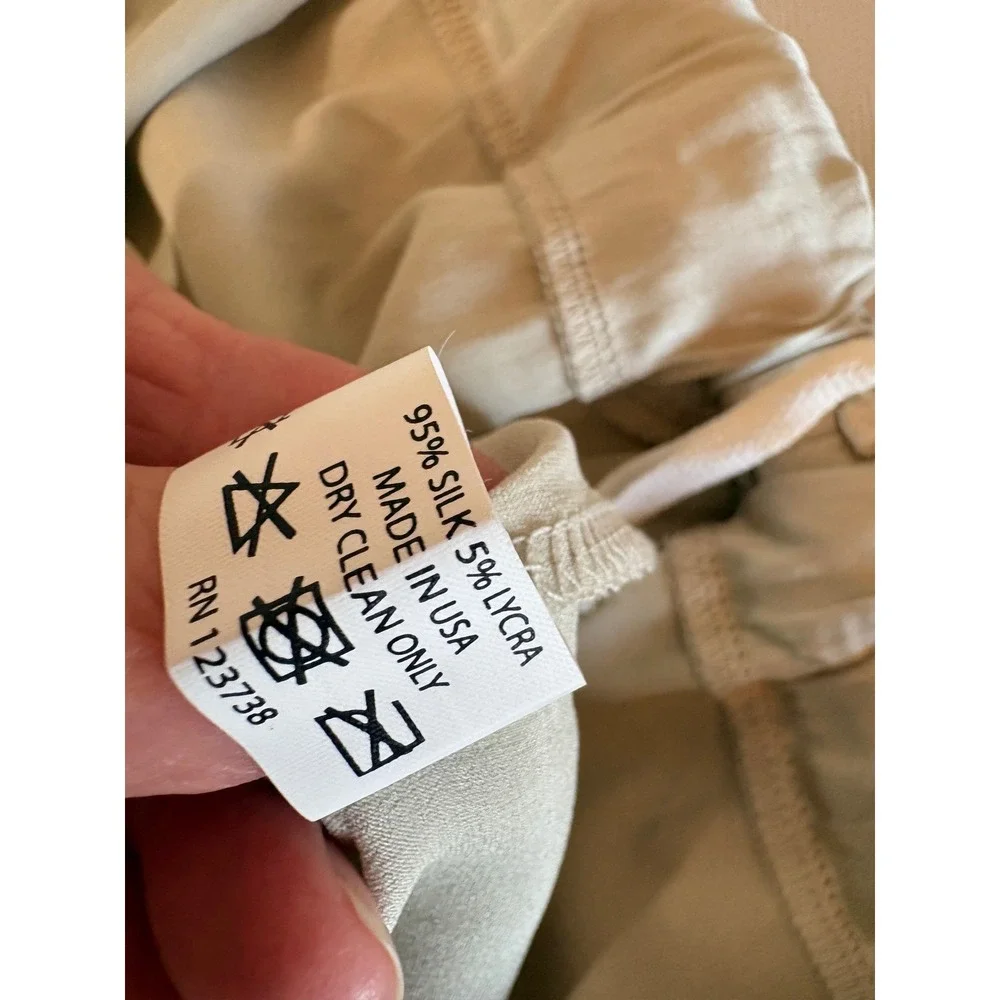 Maggie Ward 100% Washable Silk Jogger Lounge Capri Pants Champagne Silver Small
